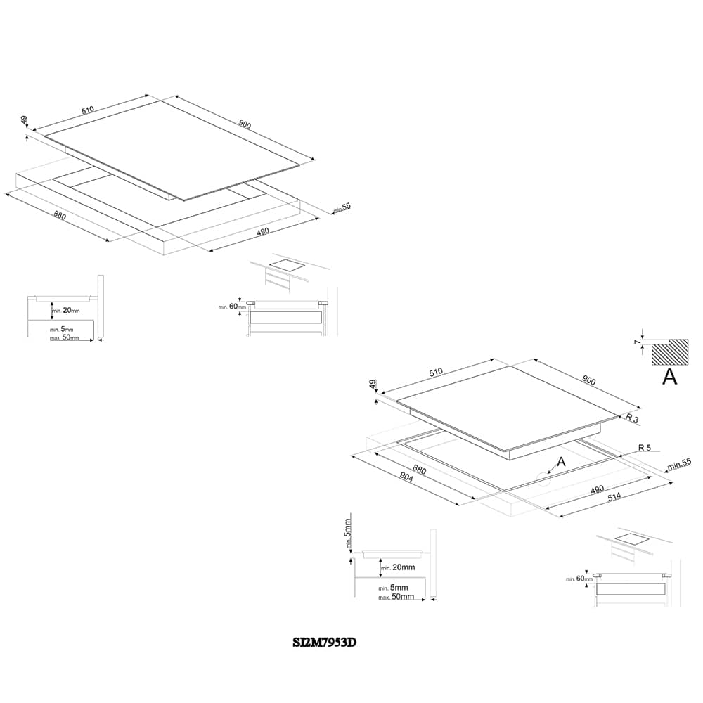 Smeg SI2M7953D Linea 90cm 5 Zone Multizone Induction Hob BLACK