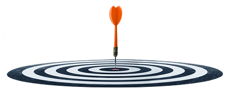 A dart hitting bullseye on target