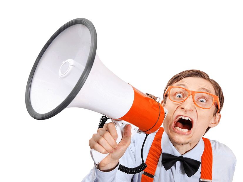 Man on megaphone shouting