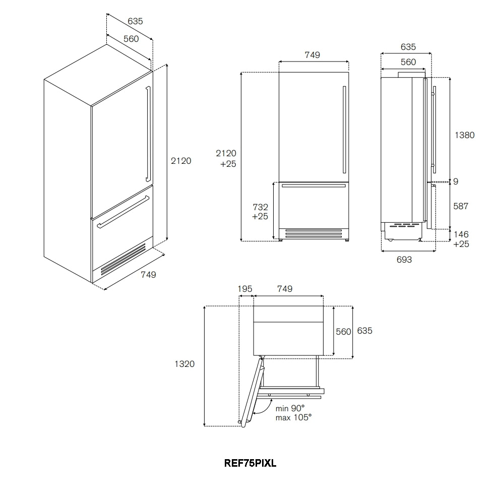 Bertazzoni REF75PIXLP Integrated Professional Series Fridge Freezer