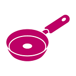 Icon of a frying pan. Icon represents the equipment needed for an induction hob.