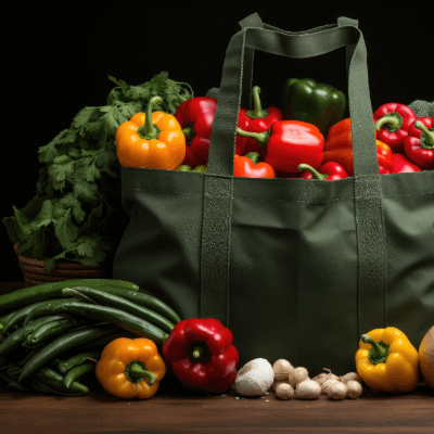 Bag overflowing with vegetables