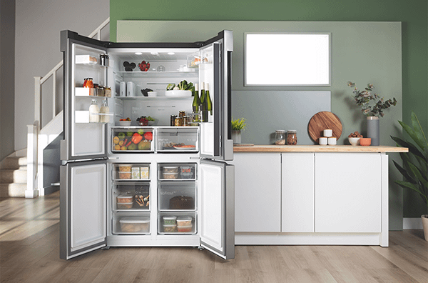 Fully open Bosch American style fridge freezer