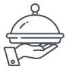 Light grey icon of someone serving a silver platter