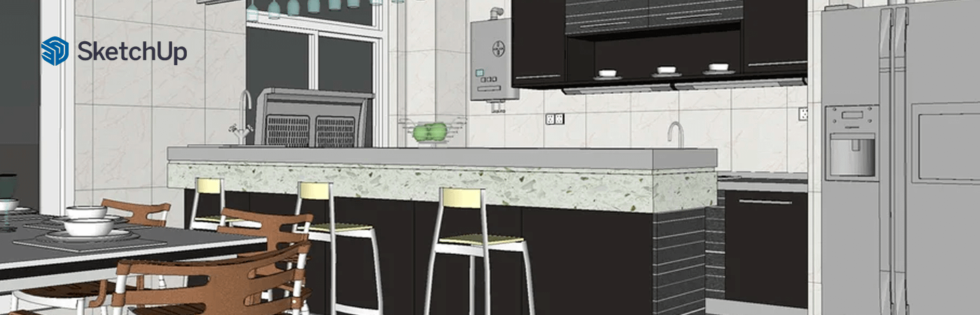 Example of 3D kitchen render made on SketchUp