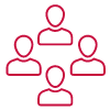 Red icon of four people to represent a family