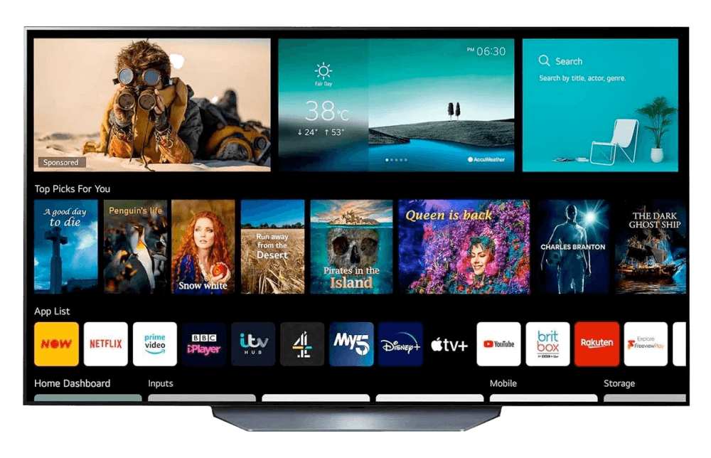 LG Smart TV displaying streaming apps