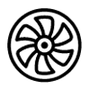 Black icon of a fan to represent internal ventilation.