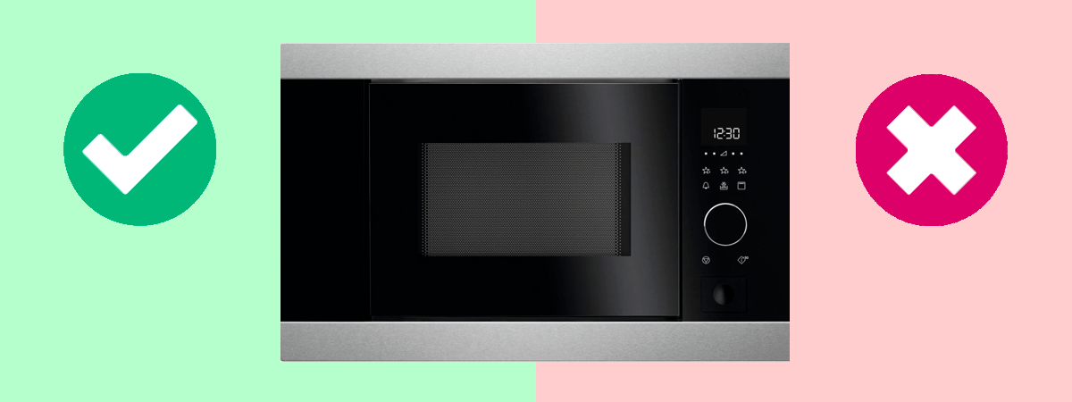 A microwave with a desaturated green and red background