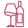 red icon of a wine glass and wine bottle together