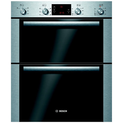 Black built-under oven with silver features