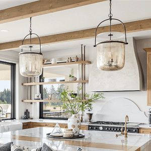 Modern farmhouse kitchen with big pendant lights