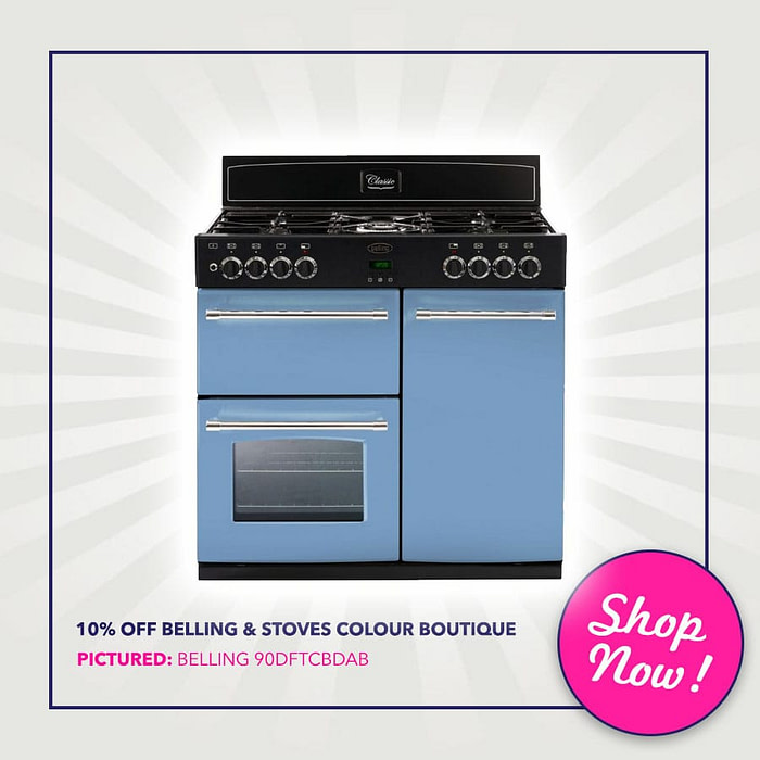 10% off belling & Stoves Colour Boutique Range Cookers - Pictured: Belling CLASSIC 90DFTCBDAB 90cm Dual Fuel Range Cooker Colour Boutique | Appliance City