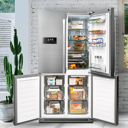 Open fridge freezer in gunmetal finish