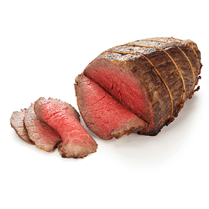 Sliced roast beef on white background