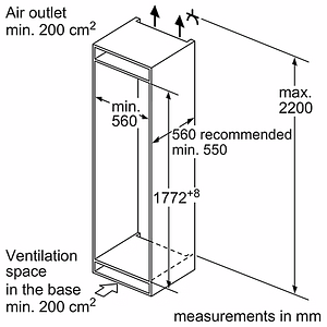 Measurements for the Bosch KIR81AFE0G Larder Fridge