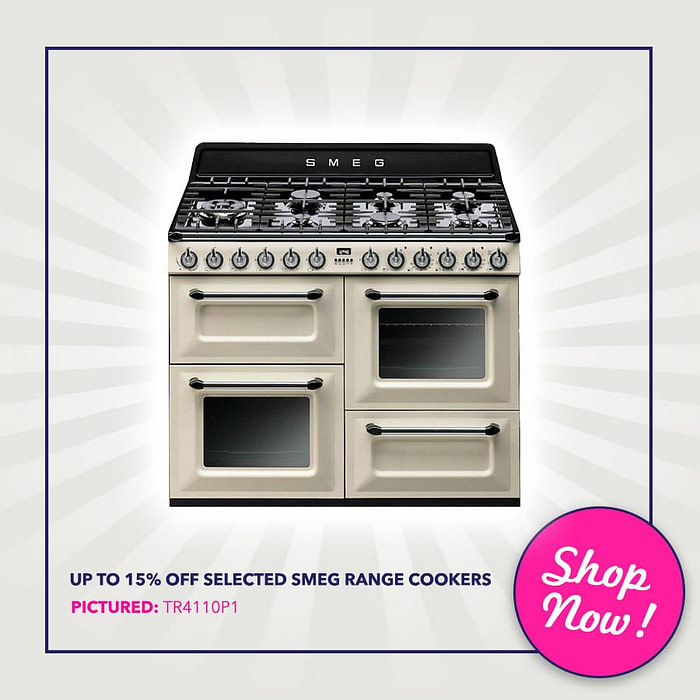 Up to 15% off selected Smeg range Cookers - Pictured: Smeg TR4110P1 110cm 'Victoria' Traditional Dual Fuel Range Cooker | Appliance City