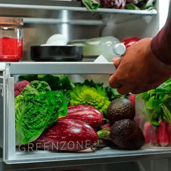 AEG fridge with GREENZONE+ drawer full of vegetables