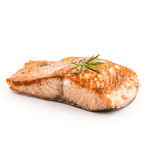 Cooked salmon on white background