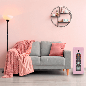 Pink living room with pink drinks cooler