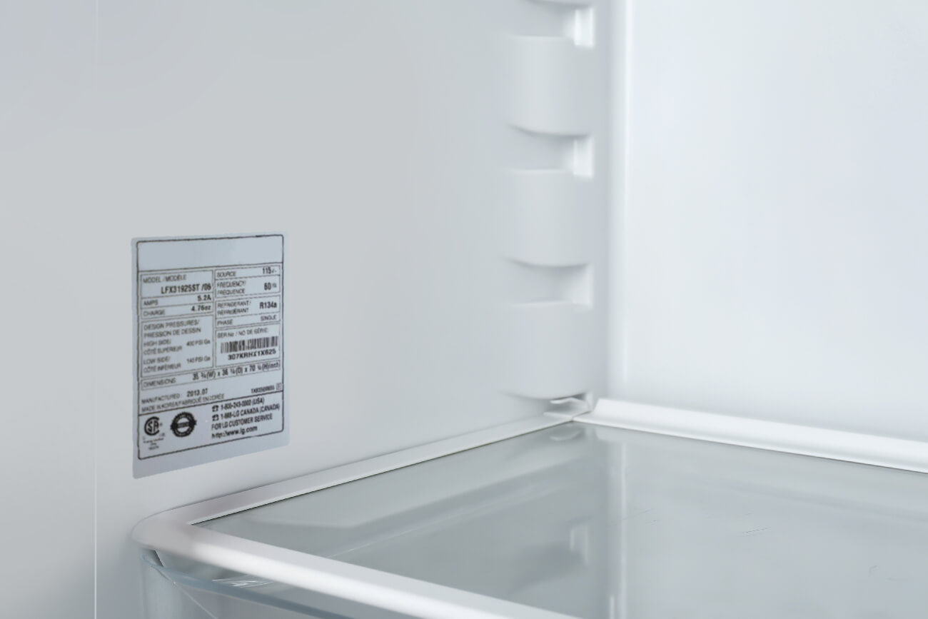 Serial number inside a fridge freezer