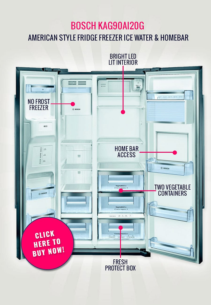 The Bosch KAG90AI20G - American Style Fridge Freezer Ice Water & Homebar | Appliance City