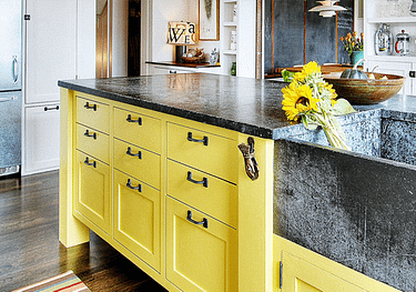 Bold yellow kitchen cabinets