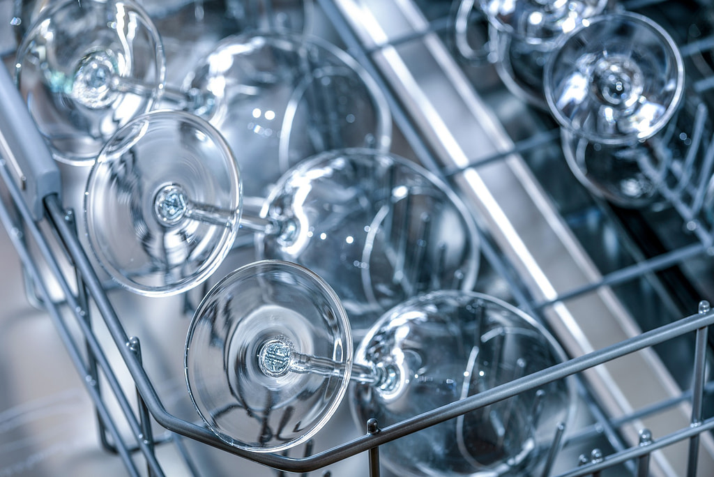 Glasses in a dishwasher