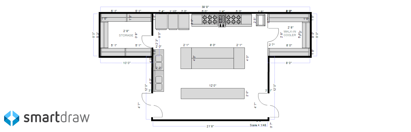 Kitchen floor plan made using SmartDraw