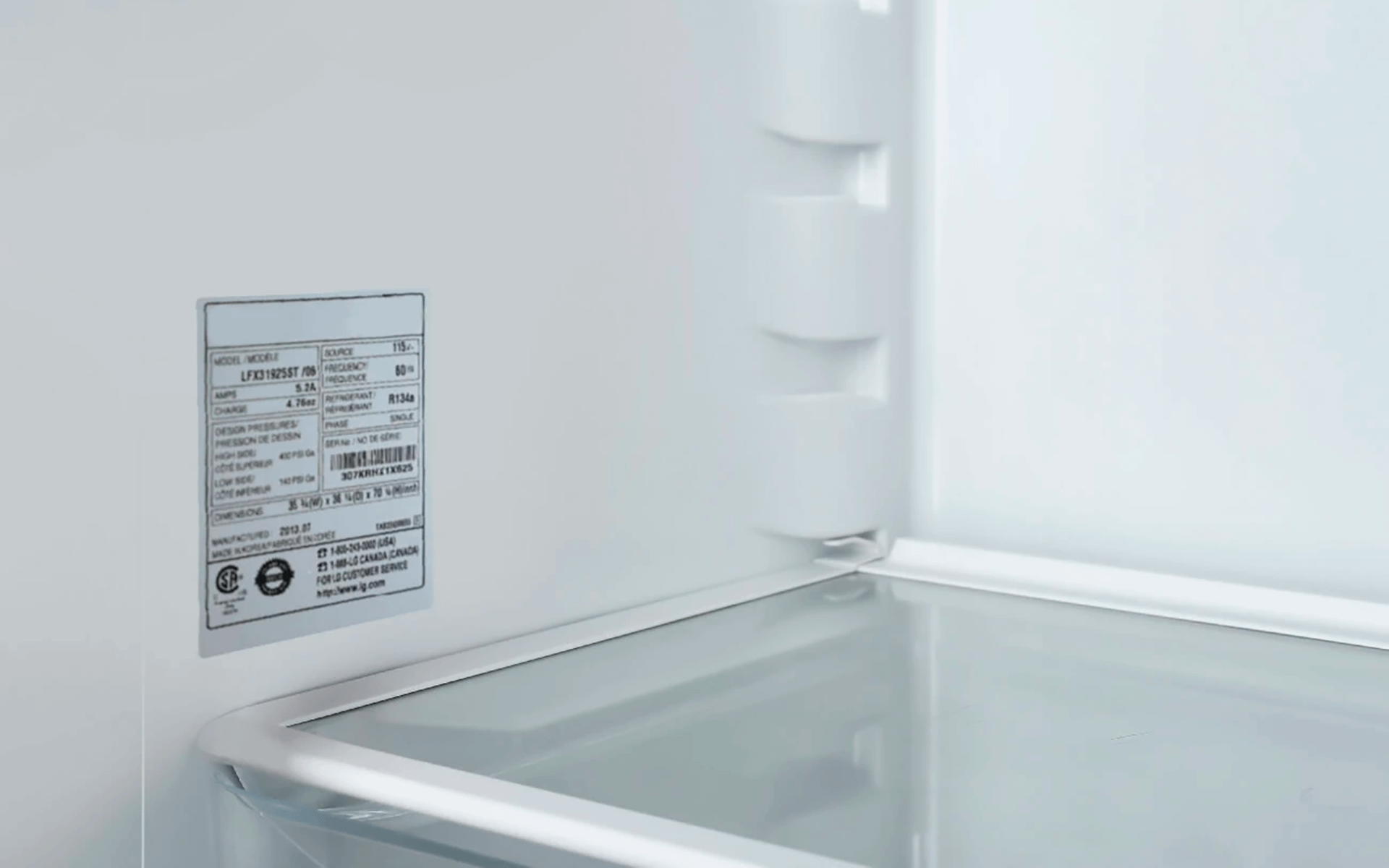 Serial number inside a fridge freezer