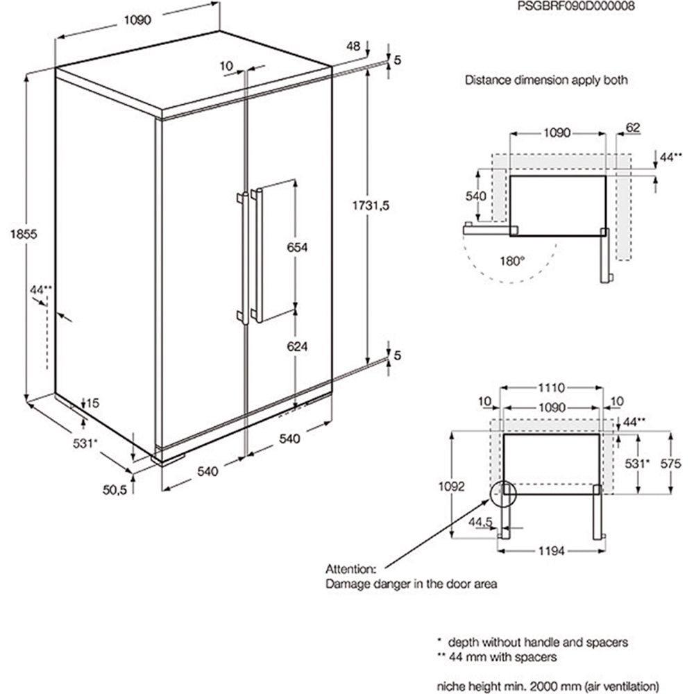 AEG RXE75411NM 109cm Side By Side Fridge Freezer - Appliance City