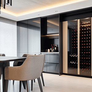 Large wine fridge in dining room