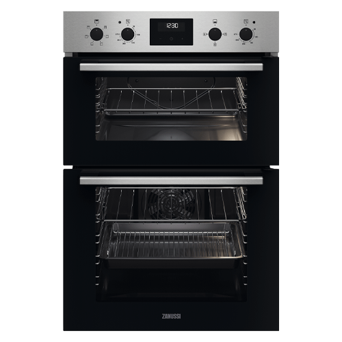 A Zanussi built-in double oven in black