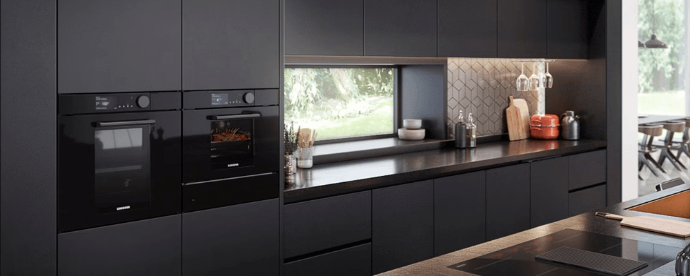 Samsung built-in ovens built into black cabinets