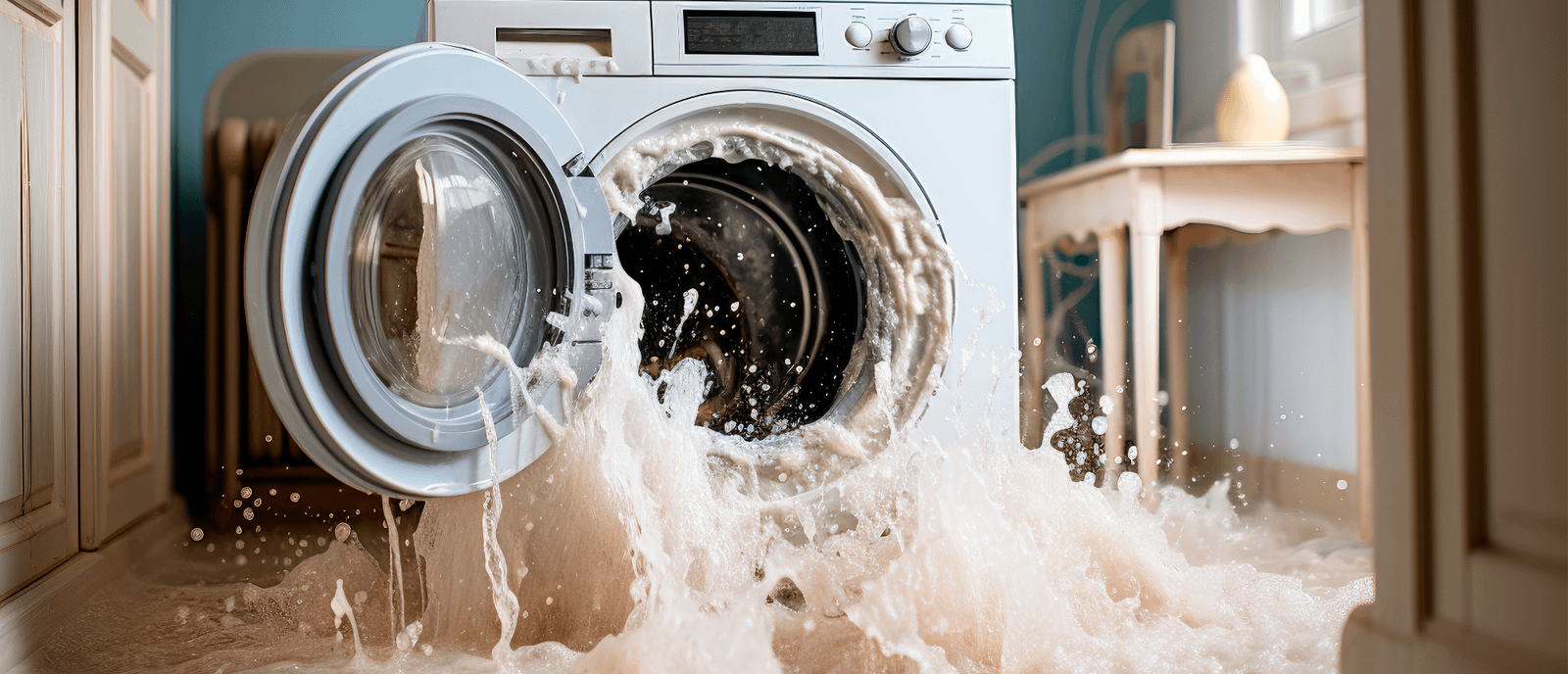 Washing machine bursting with water