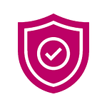 Icon of check mark inside of a shield. This icon represents safety.