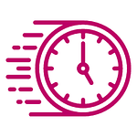 Icon of clock with horizonal lines to the left. Icon represents speed,