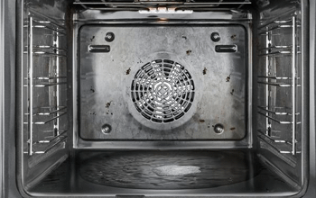 Bosch oven with water at the bottom for steam assisted cleaning