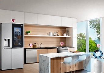 LG Smart Home with appliances connected to the LG Thinq app via a Wi-Fi connection