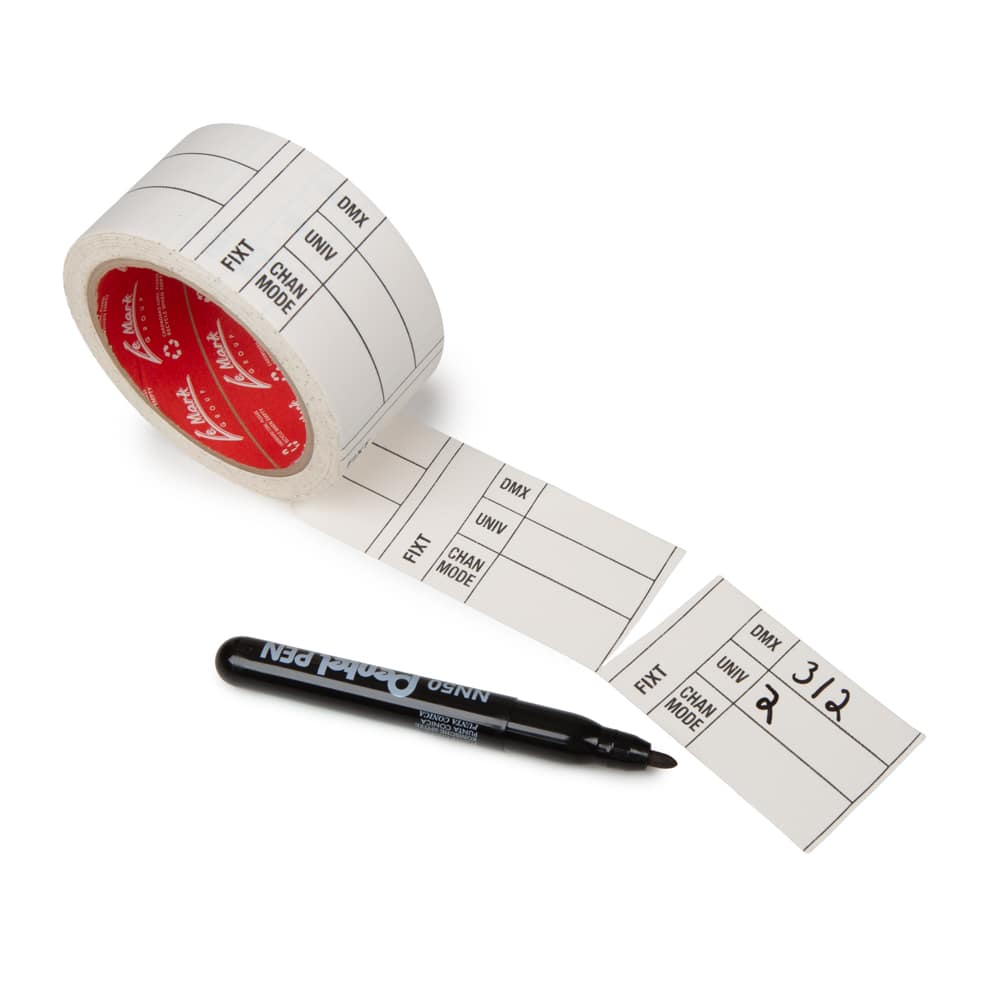 Fixture Tape - Printed Gaffer Tape for Lighting Fixture Labelling Professional Fixture Tape printed gaffer tape for DMX lighting fixture labelling, channel identification, universe marking, and production equipment organisation.