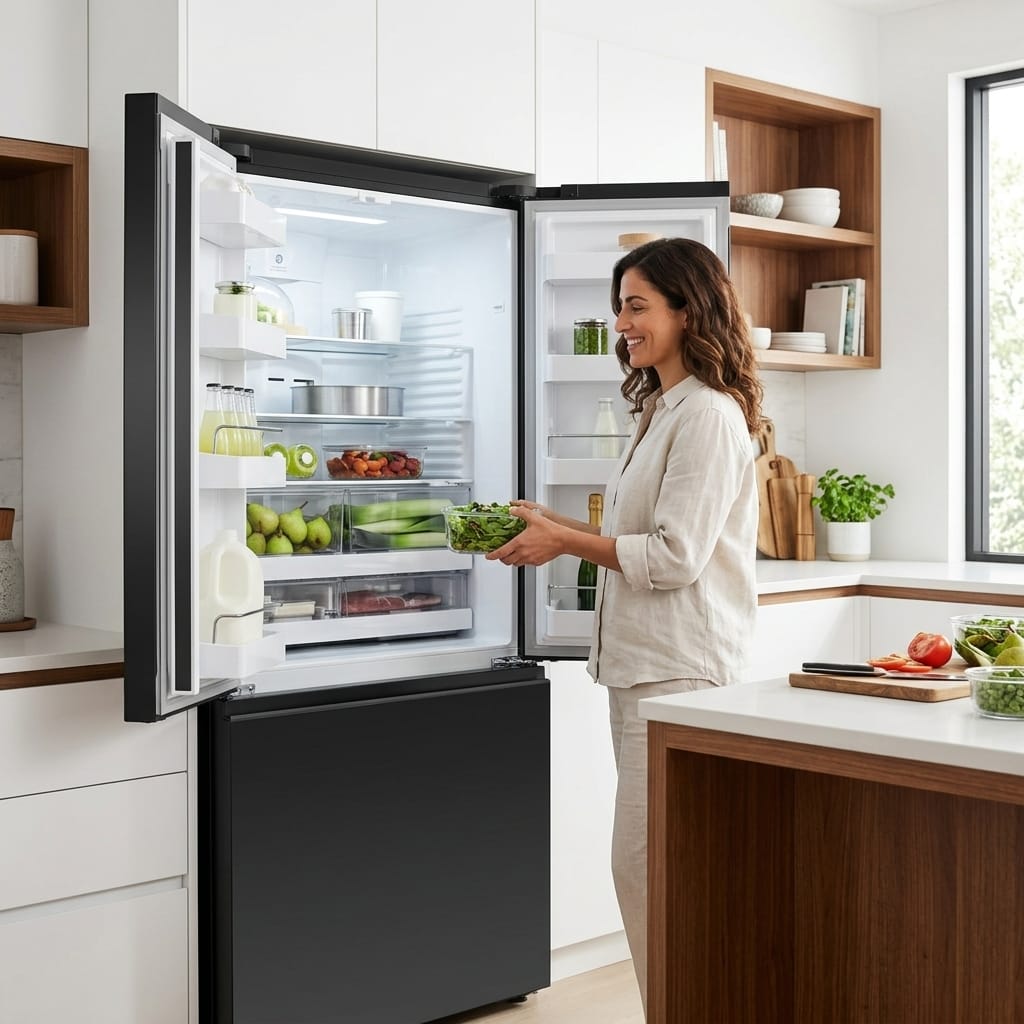 1 RF540ANUB6 Black Steel French Style Fridge Freezer Ice Water