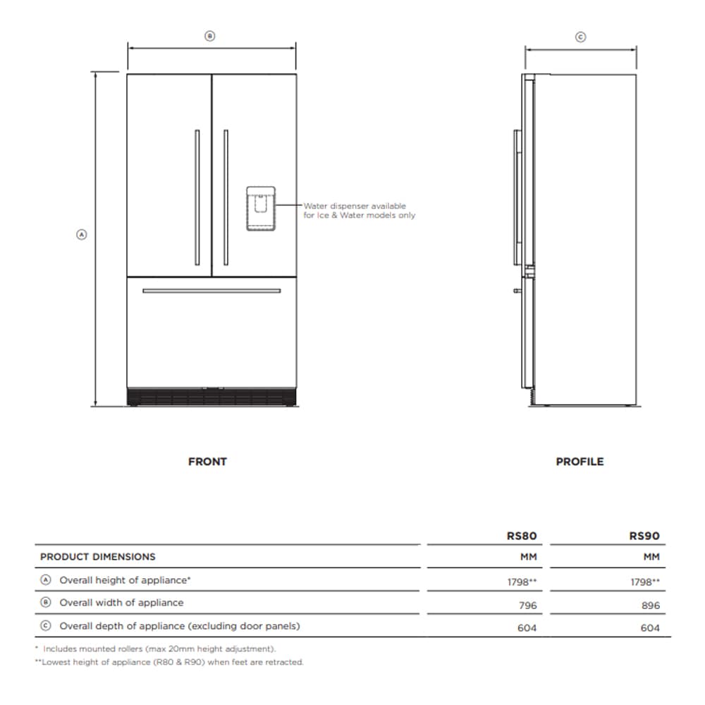 Fisher Paykel RS80A3 Dimensions 1000x1000