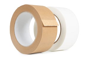 Brown and white paper packing tape for secure, eco-friendly packaging and parcel sealing