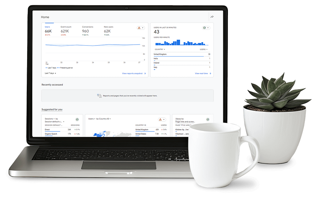 Laptop showing Google Analytics 4