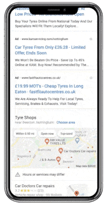 SEO Audit Services & Consultancy 2 Google search results on a mobile phone