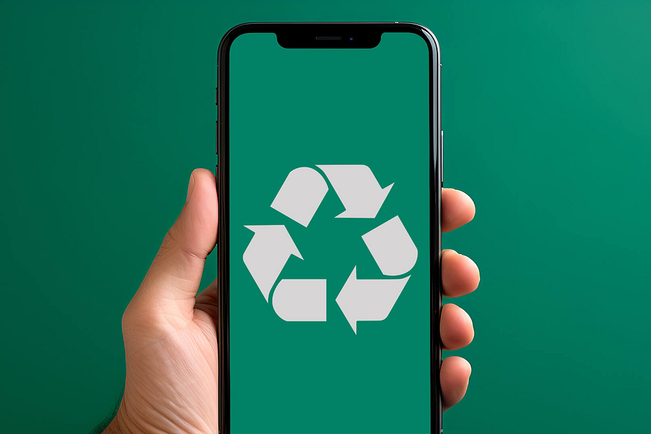 Recycling icon on a mobile phone