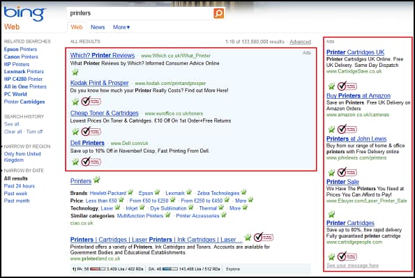 Paid ads in Bing's Search Engine Results