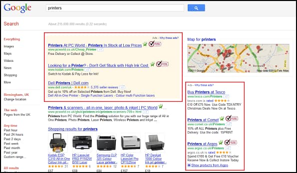 Highlighted paid ads in Google SERP
