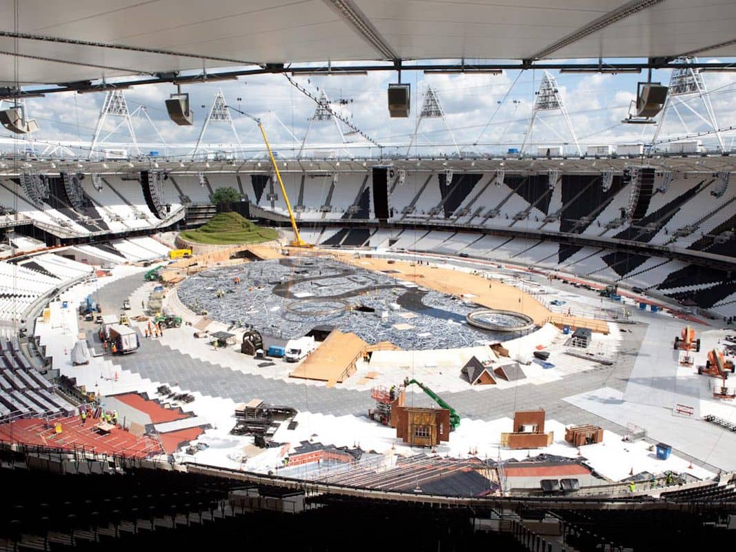 Printed Floor for London 2012 Opening Ceremony (construction - high view)