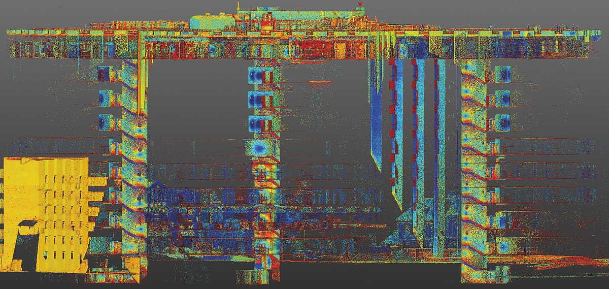Point cloud showing the three spiral staircases
